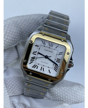 (준비완료/특급배송)NO.3225/BV공장 까르띠에 산토스 2018 미디움 스틸 옐로우골드콤비 화이트다이얼 스마트링크 브슬 35MM