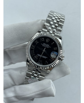 (준비완료/특급배송)NO.3652/QP공장 롤렉스 데이저스트 31mm 여성용 시계 블랙 로만 다이얼 플루티드 베젤 쥬빌레 밴드